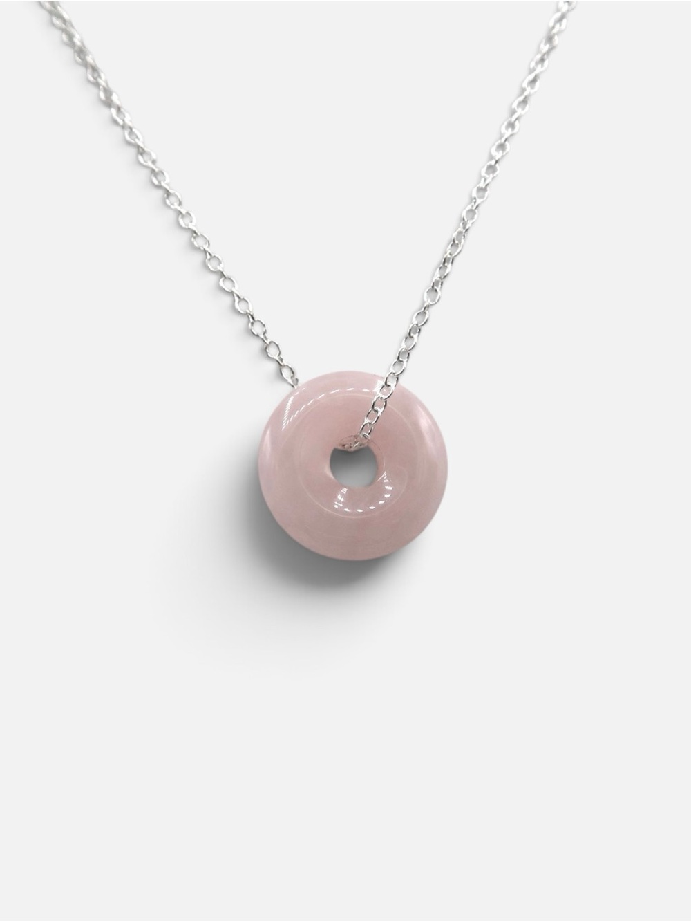 Silver Chain Necklace with Pink Round Pendant